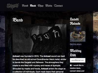 Voorbeeld van een band website
